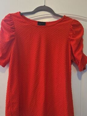 W5 Red Dotted Puff-Sleeve Blouse